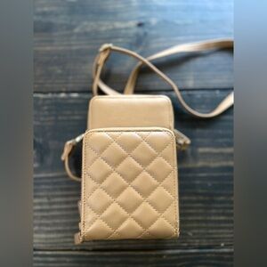 Brianna Triple Zip Triple Compartment Quilted Crossbody Bag Taupe NWOT